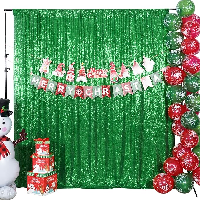 Poise3EHome Green Sequin Backdrop, 6FT x 8FT Sequin Photography Backdrop Curtain for Christmas St. Patrick's Day Party Decoration