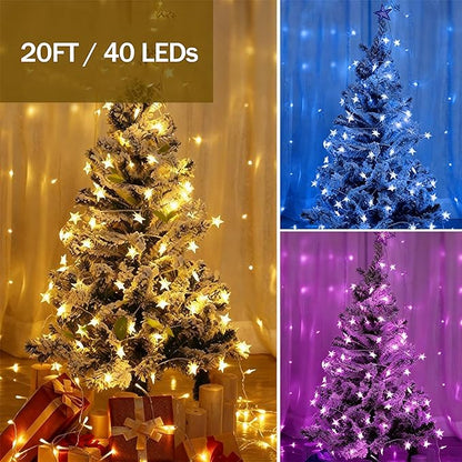 Solhice 20ft Color Changing Star String Lights for Bedroom 40 LEDs, Hanging Twinkle Lights USB Powered, Bunk Bed Lights for Kids Room Indoor Outdoor with Remote