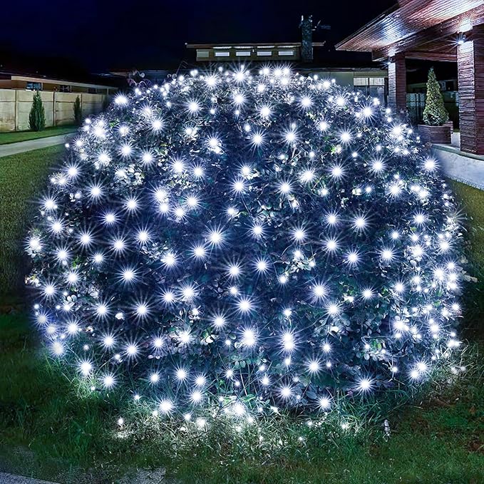 Dirnun Led Christmas Net Lights White Outdoor Christmas Lights 160LED 5ftx7ft, Waterproof Outdoor Indoor Fairy Mesh Net Light for Xmas Party, Yard, Patio, Trees, Shrubs, Bushes Decorations
