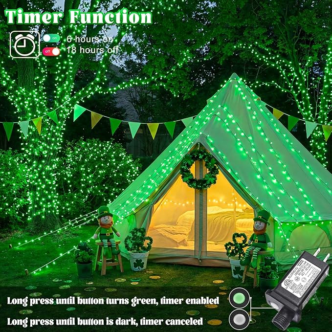 100FT 300 LED Outdoor String Lights, Connectable St Patricks Day Lights Waterproof with 8 Modes, Plug in Clear Wire Twinkle Lights for Indoor Bedroom Home Wedding Patio Decorations, Green