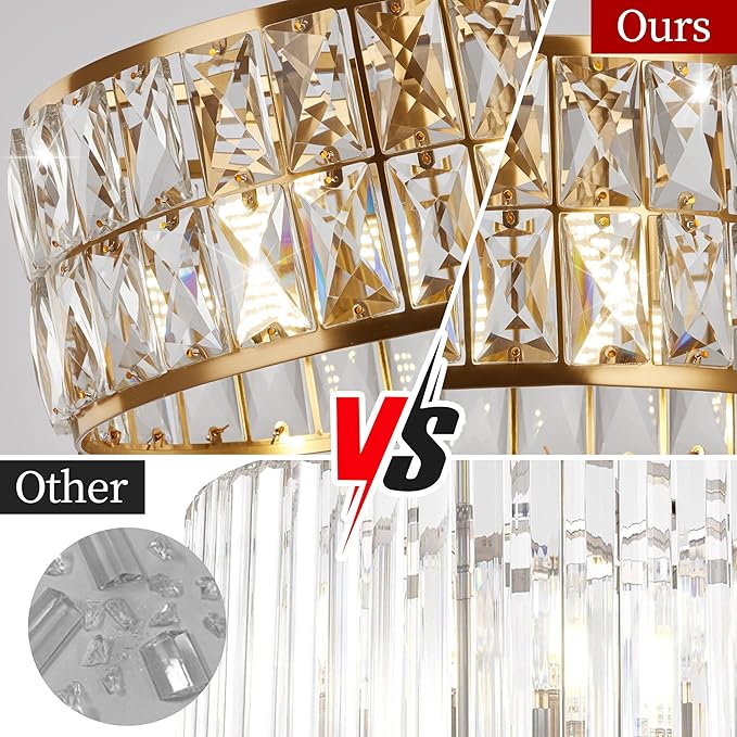 Modern 4-Light Gold Crystal Chandelier Ceiling Light, 12-Inch Small Round Semi Flush Mount Chandelier-Style Ceiling Light for Kitchen Island & Entryway