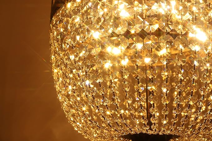 Wellmet Crystal Chandelier Lights, 9 Lights French Empire Chandelier Lighting High Ceiling Hanging Pendant Light Fixture for Dining Living Room Foyer Kitchen Bedroom, Antique Bronze 19.69'' W