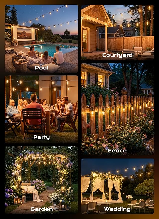 Minetom 55FT Outdoor String Lights with Remote, 17+1 Shatterproof ST38 LED Bulbs, Waterproof Patio Lights with 3 Modes, Dimmable & Connectable 2700K Hanging Lights for Backyard Porch Deck Balcony