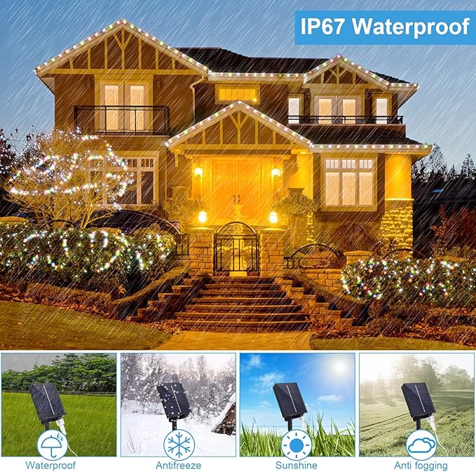WIND STAR Solar Rope Lights Outdoor, 72FT 200 LED Solar Powered Trampoline Lights Waterproof with Remote, 8 Modes for Tent Patio Garden Party Decor, Multicolor