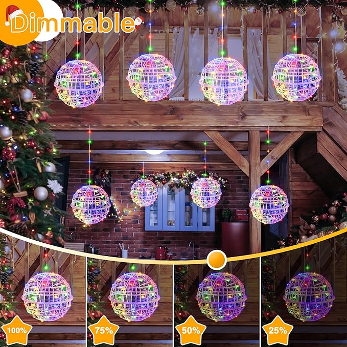 Ollny Christmas Lights Outdoor 4Pack 7.87inch, Multicolor 200 LED Ball Light with Plug in Remote, 8 Modes IP67 Waterproof Connectable Sphere Tree Lights for Indoor House Yard Garage Decorations