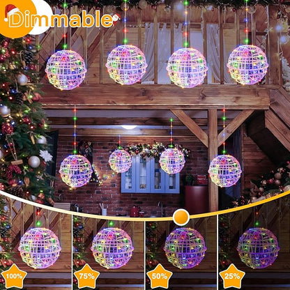 Ollny Christmas Lights Outdoor 4Pack 7.87inch, Multicolor 200 LED Ball Light with Plug in Remote, 8 Modes IP67 Waterproof Connectable Sphere Tree Lights for Indoor House Yard Garage Decorations
