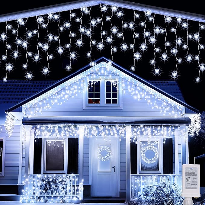 Joomer Christmas Icicle Lights - 33FT Plug in String Lights Waterproof, 8 Modes Timer Connectable Outdoor String Light for Christmas Party, Eaves, Roofs, Xmas Decorations (White)