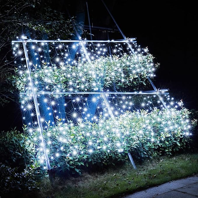 Dirnun Led Christmas Net Lights White Outdoor Christmas Lights 160LED 5ftx7ft, Waterproof Outdoor Indoor Fairy Mesh Net Light for Xmas Party, Yard, Patio, Trees, Shrubs, Bushes Decorations
