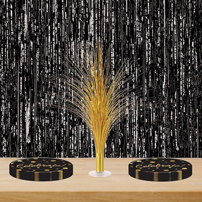 Beistle Metallic Spray Centerpieces - 2-Pack Elegant Gold Table Decorations with Clear Base, Shimmering Foil Sprays for New Year’s Eve, Hollywood Awards Night, Graduation and Celebration Events, 19”