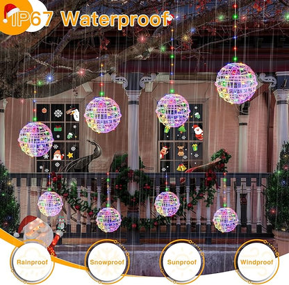 Ollny Christmas Lights Outdoor 4Pack 7.87inch, Multicolor 200 LED Ball Light with Plug in Remote, 8 Modes IP67 Waterproof Connectable Sphere Tree Lights for Indoor House Yard Garage Decorations