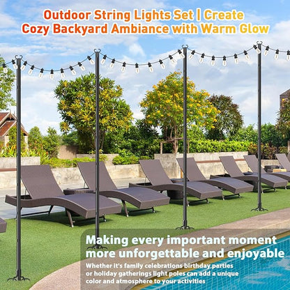 10Ft String Light Poles 4 Pack,Poles for Outdoor String Lights with Fork and Fence Clamp,Hanging Lights Metal Stand Post for Deck Patio Backyard Garden Decorations