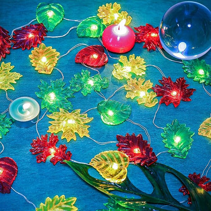 Solar String Lights Fall Forest Leaf Lights Outdoor Garden Tree Décor Thanksgiving Decorative lights Autumn Light up Maple Oak Leaves Decorations Harvest Garland 14ft 40LED Balcony Pathway Bush Decor