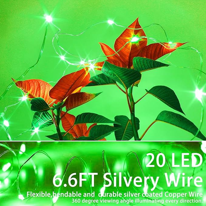 SmilingTown 15 Packs 20 Led Green Fairy Lights Battery Operated St Patricks Day Lights 6.6ft Silver String Lights Waterproof Firefly Starry Light for DIY Table Centerpieces Halloween Christmas Party