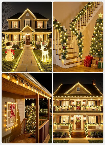 C9 68Ft Led Christmas String Lights 100 LED with Quick Clips Outdoor Waterproof Strawberry Lights, Commercial Grade Extendable for Indoor Outside Roofline Patio Home Xmas Decoration, Warm White