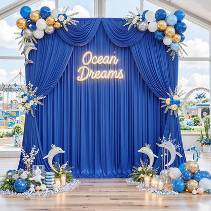10ft x 10ft Wrinkle Free Royal Blue Backdrop Curtains for Party Stage Wedding Ceremony, Polyester Photography Backdrop Drapes Back Drop Cloth for Baby Shower,Rod Pocket Home Sliding Door Decoration