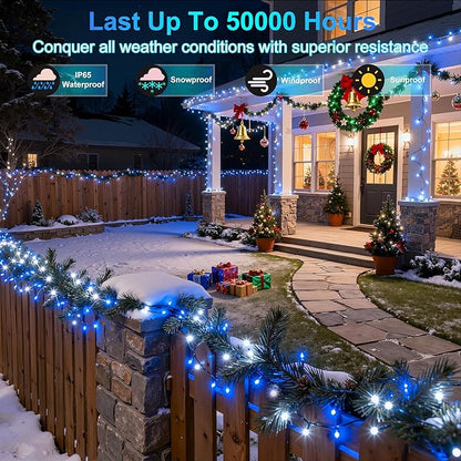 350LED Christmas Lights Indoor Outdoor, 90ft 12 Modes Blue and Cool White LED String Lights with Timer Dimmable, Waterproof Tree Lights for Xmas Patio Yard Fence Wedding Bedroom Garden Decor