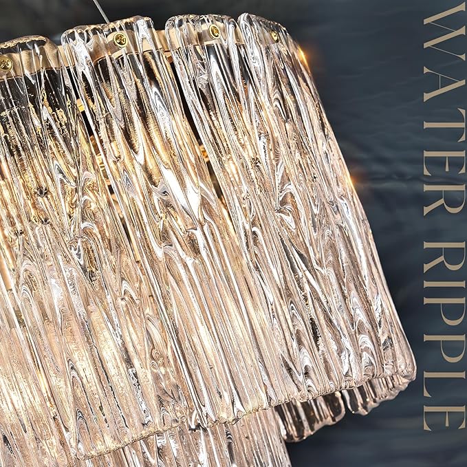 CATINER Modern Gold Chandeliers,20” Crystal Glass Pendant Ceiling Light Fixtures 7-Light Round Chandelier Luxury 2 Tiers Hanging Chandelier for Dining Room Foyer Living Room Bedroom