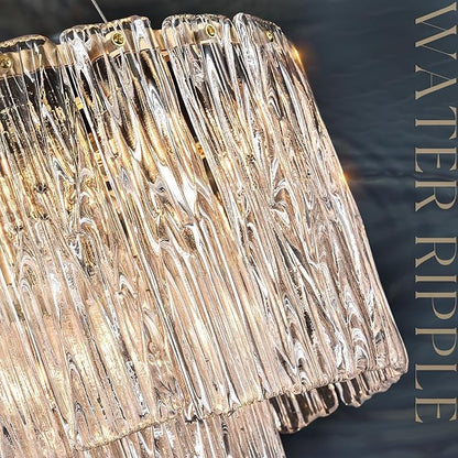 CATINER Modern Gold Chandeliers,20” Crystal Glass Pendant Ceiling Light Fixtures 7-Light Round Chandelier Luxury 2 Tiers Hanging Chandelier for Dining Room Foyer Living Room Bedroom