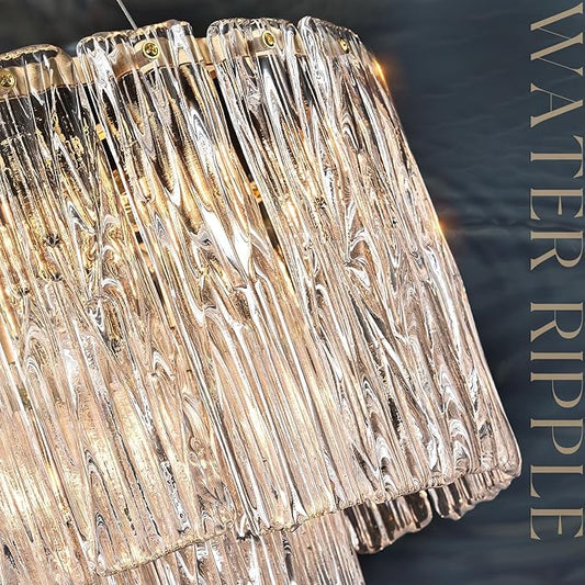 CATINER Modern Gold Chandeliers,20” Crystal Glass Pendant Ceiling Light Fixtures 7-Light Round Chandelier Luxury 2 Tiers Hanging Chandelier for Dining Room Foyer Living Room Bedroom