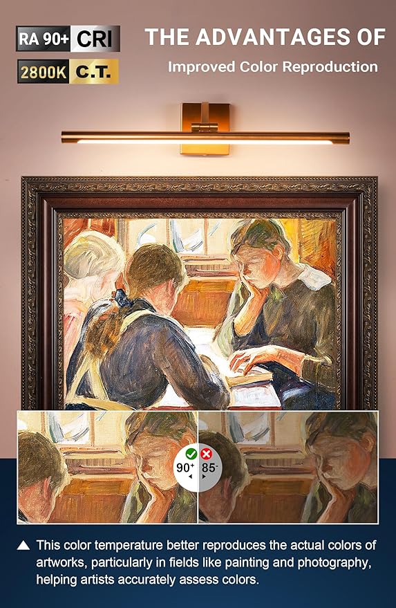 24 Inch Picture Light - Dimmable LED Wall Sconce for Artwork, Gold Brass Finish, Hardwired Gallery Lighting for Paintings and Photos