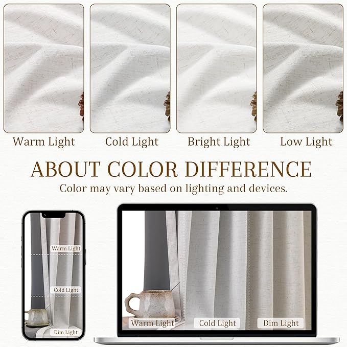 Nanspring 100% Blackout Kitchen Linen Curtains Back Tab Small Drape 36 Inch Length Privacy Natural Elegant Short Black Out Cafe Curtain Tier for Thermal Insulated Bedroom Cabinet Cream Ivory 30x36