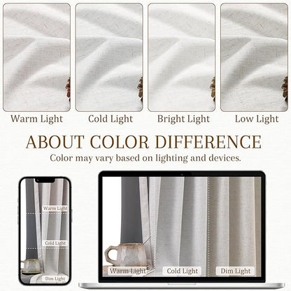 Nanspring 100% Blackout Kitchen Linen Curtains Back Tab Small Drape 36 Inch Length Privacy Natural Elegant Short Black Out Cafe Curtain Tier for Thermal Insulated Bedroom Cabinet Cream Ivory 30x36