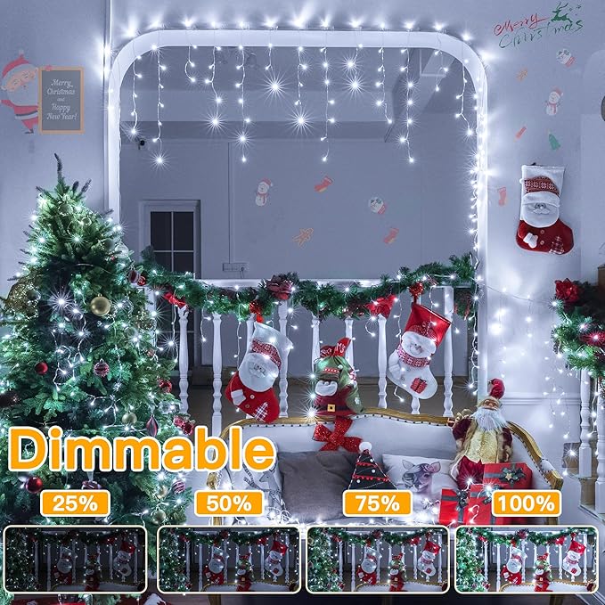 Ollny Icicle Lights for Outside 1000LED 82FT, Cool White Christmas Light with Remote 8Modes Timers Waterproof Dimmable, Plug in Hanging Lights for Outdoor Indoor House Roof Holiday