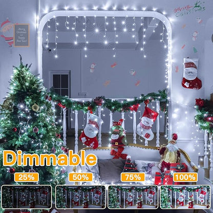 Ollny Icicle Lights for Outside 1000LED 82FT, Cool White Christmas Light with Remote 8Modes Timers Waterproof Dimmable, Plug in Hanging Lights for Outdoor Indoor House Roof Holiday