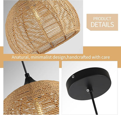 Wicker Pendant Lights 12.2" Hemp Rope Woven Pendant Light Woven Light Fixture Boho Chandelier Light Fixture Boho Chandelier Fixture Wicker Chandelier for Dining Room Kitchen Island