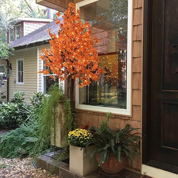 Lightshare Maple Tree 8 ft. - 264 LED Warm White Lights, Natural Looking Maple Leaves