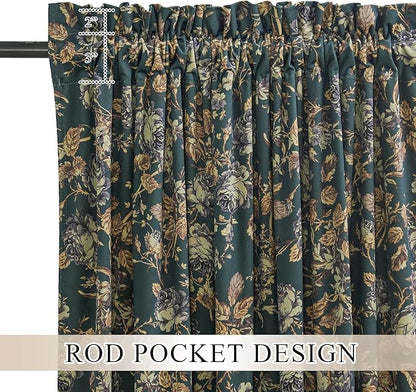StangH Green Curtains 96 inches Soft Velvet Retro Floral Room Darkening Thermal Insulated Sliding Door Panels Christmas Home Decoration for Backdrops/Bedroom, W52 x L96, 2 Panels