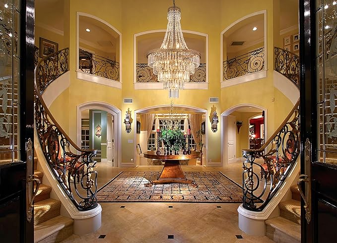 TOCHIC French Empire Crystal Chandelier Modern Farmhouse Chandeliers Ceiling Light for Foyer Entryway High Ceiling Vintage Antique Bronze Chandelier Light Fixture for Dining Living Room 24" D