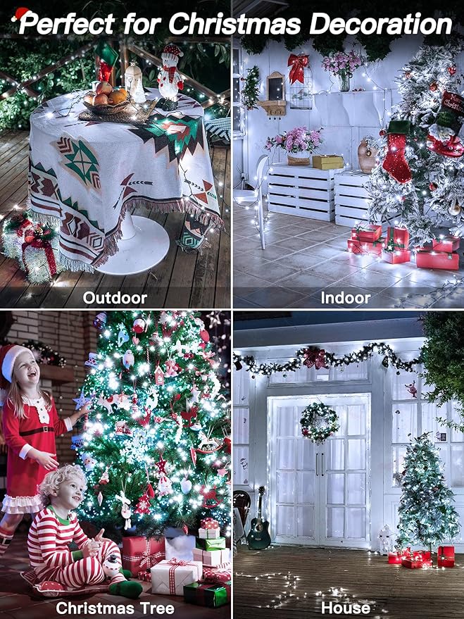 Guhope Christmas Lights 66FT 200 LED, Christmas Tree Light with 8 Lighting Modes, Outdoor Waterproof String Lights with Remote and Timer, Fairy Light for Holiday Decor (Cool White)