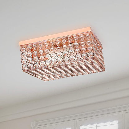 Elegant Designs FM1004-RGD Elipse Crystal 12 Inch Modern Metal 2 Light Squared Ceiling Flush Mount Fixture, Rose Gold