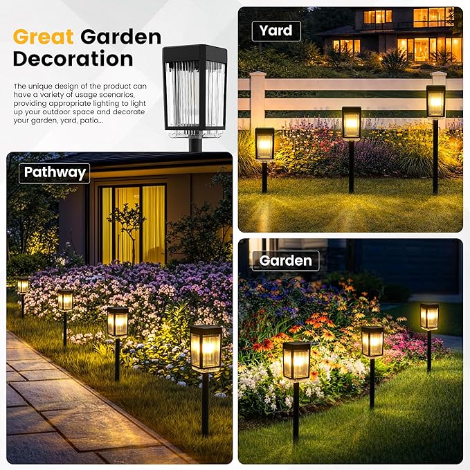 Solar Pathway Lights, 8 Pack Solar Powered Garden Lights Waterproof IP65, 10-40 LM Auto On/Off Outdoor Light for Lawn Patio Walkway Driveway Decor Landscape Lighting (Warm White)