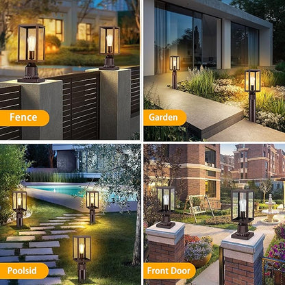 Dusk to Dawn Outdoor Post Lights with Pier Mount Base 2-Pack, Modern Lamp Post Light Fixture Waterproof Pole Lights Outdoor Column Lights Exterior Post Lantern with Clear Glass for Garden Patio, Brown