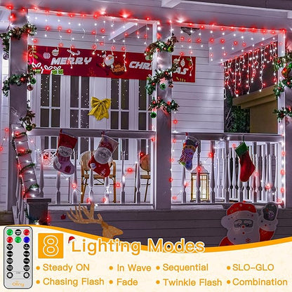 Ollny Icicle Lights for Outside 504LED 41FT, Red and White Christmas Light with Remote 8Modes Timers Waterproof, Plug in Connectable Hanging Lights for Outdoor Indoor House Roof Holiday