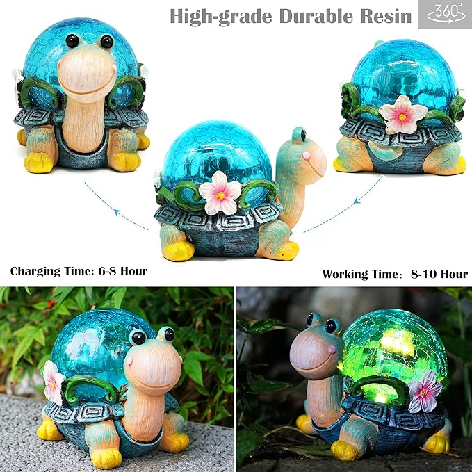 SunKite Garden Turtle Outdoor Statues Solar Garden Lights Resin Snail Figurine Garden Decorations for Patio Yard Lawn Ornament Housewarming Birthday Gift for Mom