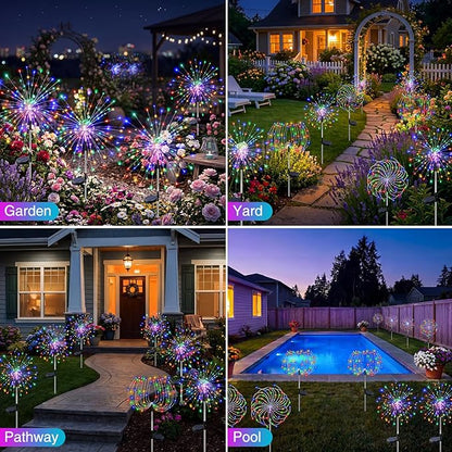 btfarm 2 Pack Solar Garden Lights Outdoor 8 Modes, 120 LED Firework Lights Solar Powered, Waterproof Twinkle Fairy Light Outside for Yard Pathway Lawn Pool Patio Christmas Decorative, Multicolor