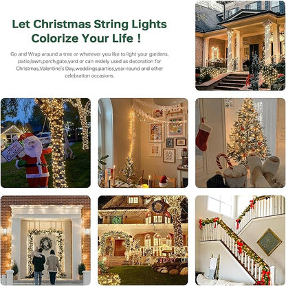 YOUNGAR Christmas Lights, Clear Outdoor Lights,2 Pack 23FT 100 Green Wire Light Connectable Incandescent Mini Light, Approved Tree Lights for Xmas Home Patio Holiday Party Garden Decor(Warm White)