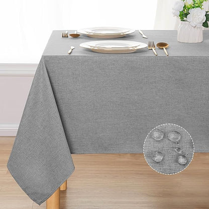 DWCN Rectangle Faux Linen Tablecloth - Textured Waterproof Spill-Proof Wrinkle and Stain Resistant Table Cloth Decorative Fabric Farmhouse Table Cover for Kitchen Dining Party, 60 x 102 Inch, Grey