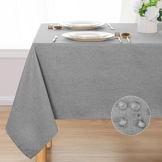 DWCN Rectangle Faux Linen Tablecloth - Textured Waterproof Spill-Proof Wrinkle and Stain Resistant Table Cloth Decorative Fabric Farmhouse Table Cover for Kitchen Dining Party, 60 x 102 Inch, Grey