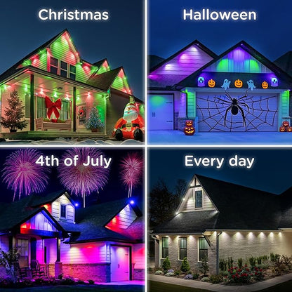 Enbrighten Vibe Eternity Accent Permanent Outdoor Lights for House, 150ft, 36 RGBWIC LEDs, Wide Spacing, 94lm, Tunable White, Everyday Eave Lighting, Smart App, Works with Alexa, Google Home, 85716