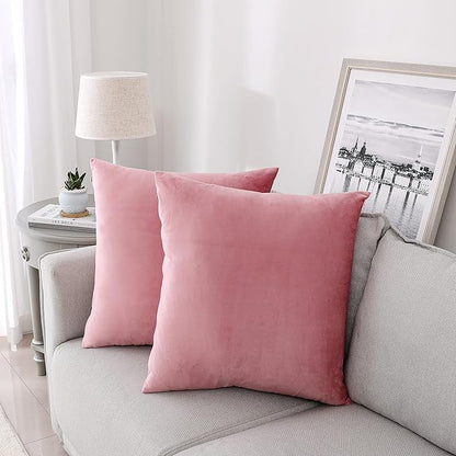 NiNi ALL Decorative Throw Pillow Covers Velvet 26x26 Inch Pack of 2 Pink Cushion Covers Soft for Couch Sofa Bedroom Living Room Outdoor