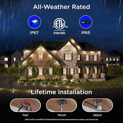 Enbrighten Eternity Accent Permanent Outdoor Lights, 100ft with 24 RGBWIC LED Lights, App‑Controlled, Cuttable, Christmas, Accent & Year‑Round Eave Lighting, Works with Alexa & Google Home, 85714