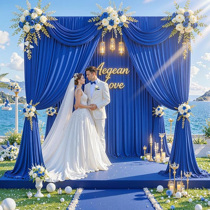 20ft x 10ft Wrinkle Free Royal Blue Backdrop Curtain for Party, Polyester Royal Blue Photo Backdrop Drapes 4 Panels 5x10ft for Birthday Photography Background Weddings Baby Shower Party