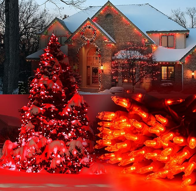 Holiday Essence 100 LED Red Christmas, White Wire 26.9 Feet Long String Lights Set for Outdoor/Indoor Décor, Valentines Day, Wedding, Halloween, Christmas Tree, Lighting Decorations, UL Certified