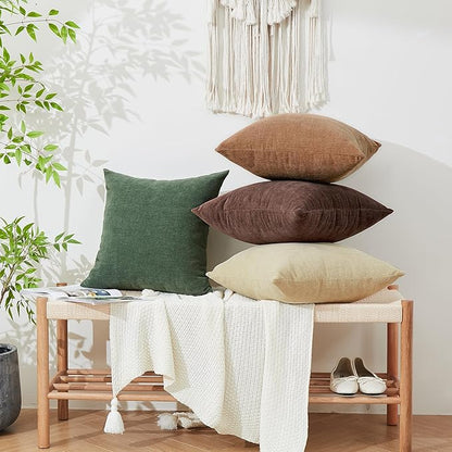 GAWAMAY Decorative Square Throw Pillow Covers 22"x22" Inch Set of 2, Super Soft Chenille Pillows Farmhouse Pillowcase for Living Room Bedroom Sofa Couch Cushion Cover Dark Green 55x55cm (No Insert)