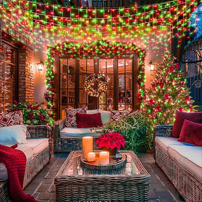 33ft Red and Green Christmas Lights, 400 LED Icicle Lights for Outside, Clear Wire Connectable Twinkle Light with 8 Modes Timer Waterproof for House Window Party Tree Holiday Patio Yard Home Decor