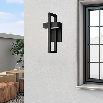 LamQee Modern Outdoor Wall Lights 3000K Integrated LED Outdoor Wall Sconces Lighting, Contemporary Exterior Lighting Fixtures Outside Wall Mount Lights for House Porch Front Door Garage, Matte Black